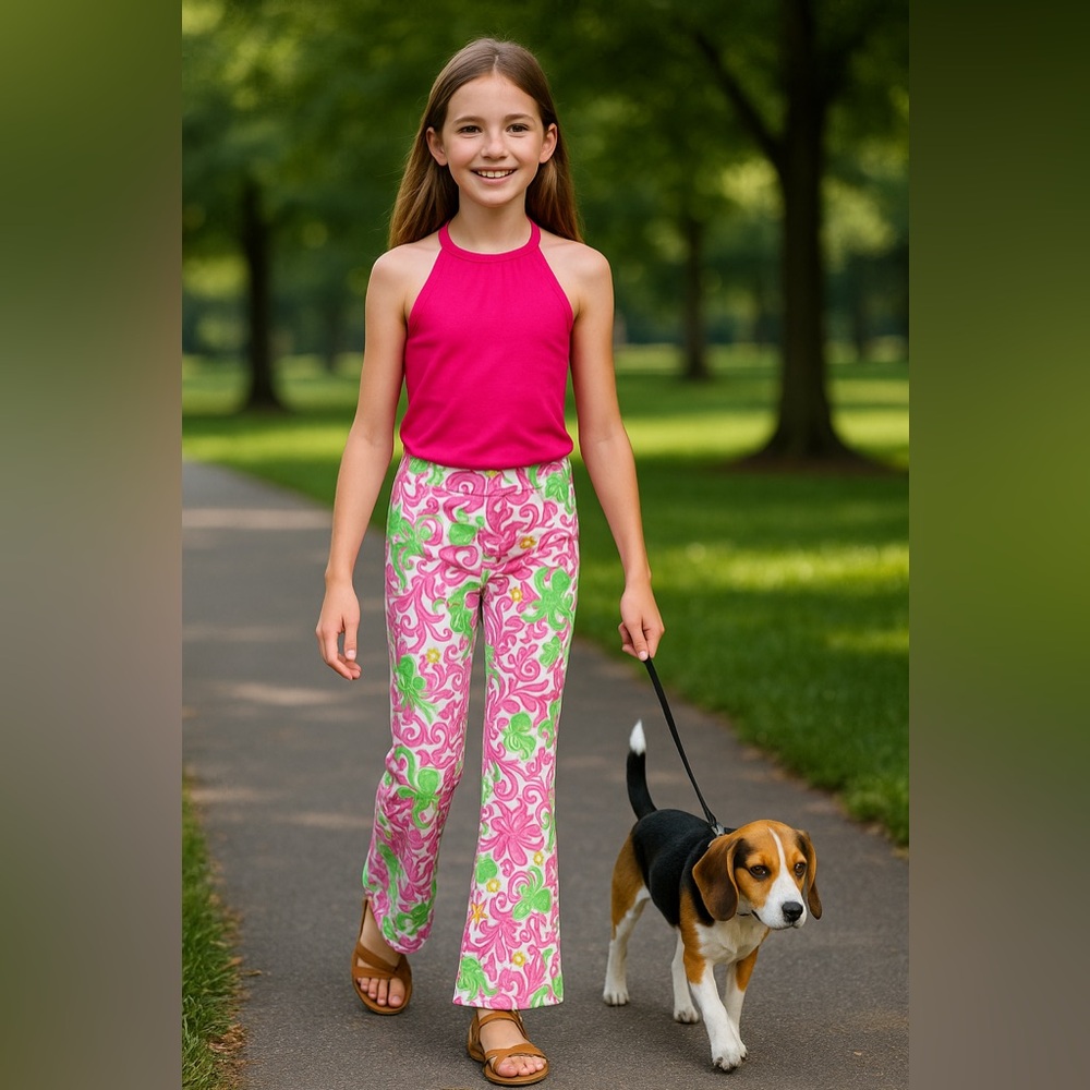 Lilly Pulitzer Girls Heading South Sealife Tola Flared Pants, 8, MSRP $99